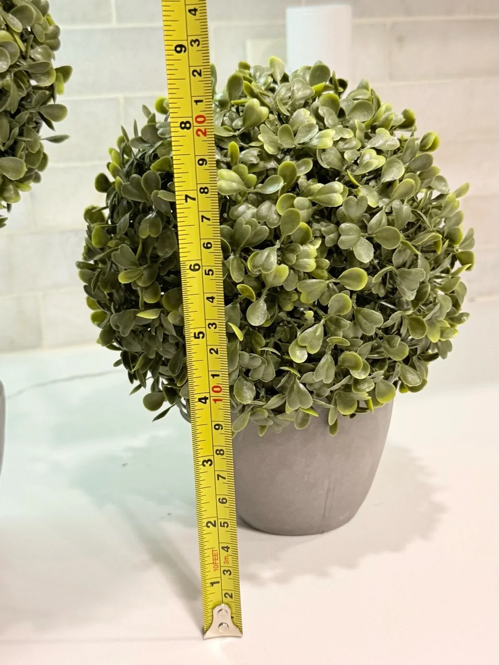 Set of 2 Faux Boxwood Topiary Plants Small Artificial Trees Grey Pots